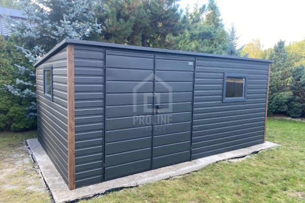 Ogłoszenie - Schowek - domek ogrodowy 5x3m - brama dwuskrzydłowa - 2x okno - antracyt - dach spad w tył PLG223. Zdjęcie 2