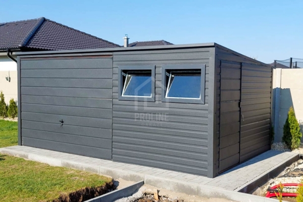 Ogłoszenie - Garaż Blaszany 5,2X3 - Brama Uchylna - Drzwi - 2x okno - Antracyt  Spad w tył PLG226. Zdjęcie 2