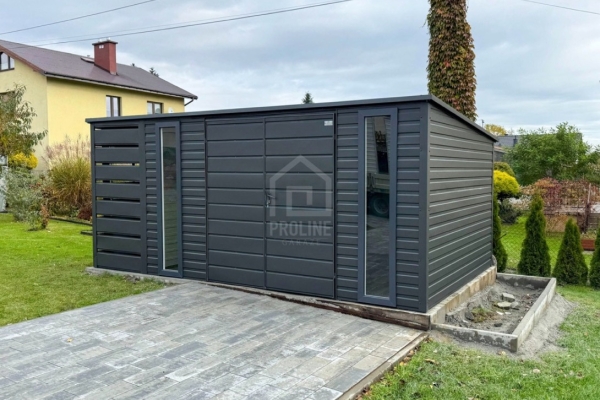 Ogłoszenie - Schowek – Domek Ogrodowy 4,2×2,5m – Wiata 1×2,5m – Brama – 2x okno – Antracyt – Dach Spad w tył PLG231. Zdjęcie 2