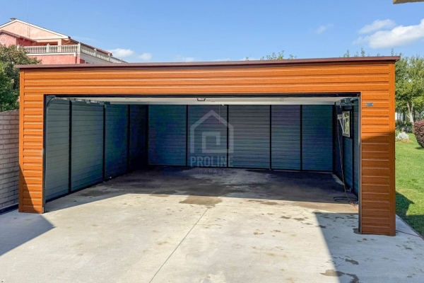 Ogłoszenie - Garaż blaszany 6x5m - brama segmentowa - drzwi - okno -złoty dąb - drewnopodobny - dach spad w tył PLG232. Zdjęcie 4