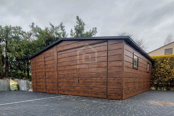 Ogłoszenie - Garaż blaszany 6X6m –  brama uchylna – drzwi - 2x okno - drewnopodobny - dach dwuspadowy - rynny PLG240. Zdjęcie 2