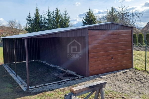 Ogłoszenie - Garaż blaszany 3x6m + wiata 3m - brama uchylna - okno - ciemny brąz - dach dwuspadowy PLG250. Zdjęcie 4