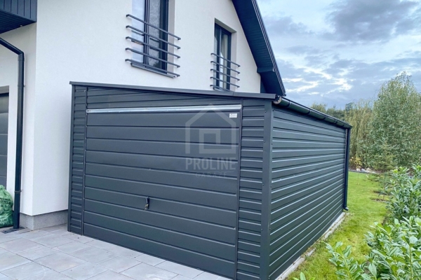 Ogłoszenie - Garaż blaszany 4x5m - brama uchylna - antracyt - dach spad w bok - rynny PLG252. Zdjęcie 4