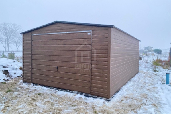 Ogłoszenie - Garaż blaszany 4x5m - brama uchylna - ciemny orzech - drewnopodobny - dach dwuspadowy PLG253. Zdjęcie 2