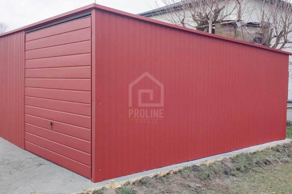 Ogłoszenie - Garaż blaszany 5x6m - brama uchylna - drzwi - okno - czerwony - dach spad w tył PLG254. Zdjęcie 4