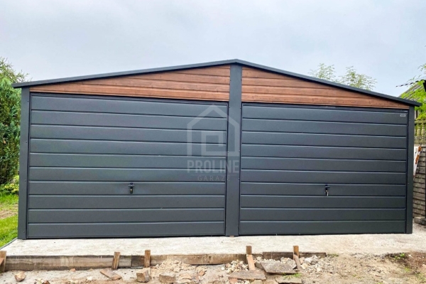 Ogłoszenie - Garaż blaszany 6x5,8 2x brama uchylna drzwi okno - ciemny orzech - antracyt - drewnopodobny - dach dwuspadowy PLG256. Zdjęcie 2