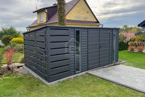 Ogłoszenie - Schowek – Domek Ogrodowy 4,2×2,5m – Wiata 1×2,5m – Brama – 2x okno – Antracyt – Dach Spad w tył PLG231. Zdjęcie 3