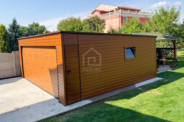 Ogłoszenie - Garaż blaszany 6x5m - brama segmentowa - drzwi - okno -złoty dąb - drewnopodobny - dach spad w tył PLG232. Zdjęcie 3