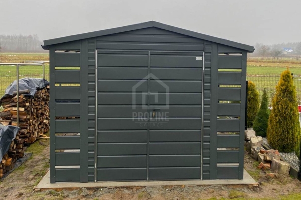 Ogłoszenie - Domek ogrodowy schowek 2x3m 2xwiata 0,5x3m brama dwuskrzydłowa antracyt dach dwuspadowy blachodachówka rynny PLG235. Zdjęcie 2