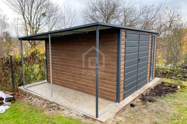 Ogłoszenie - Domek ogrodowy schowek  3,5x3,5m –  wiata 1x3,5m - brama dwuskrzydłowa –  okno - drewnopodobny - dach spad w tył PLG236. Zdjęcie 4