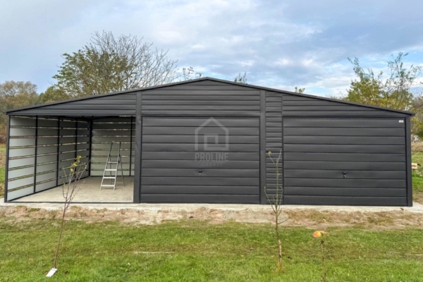 Ogłoszenie - Garaż blaszany 6,5X5m – wiata 3,5x5m – 2X brama – antracyt - dach dwuspadowy - rynny PLG239. Zdjęcie 3