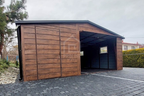 Ogłoszenie - Garaż blaszany 6X6m –  brama uchylna – drzwi - 2x okno - drewnopodobny - dach dwuspadowy - rynny PLG240. Zdjęcie 3