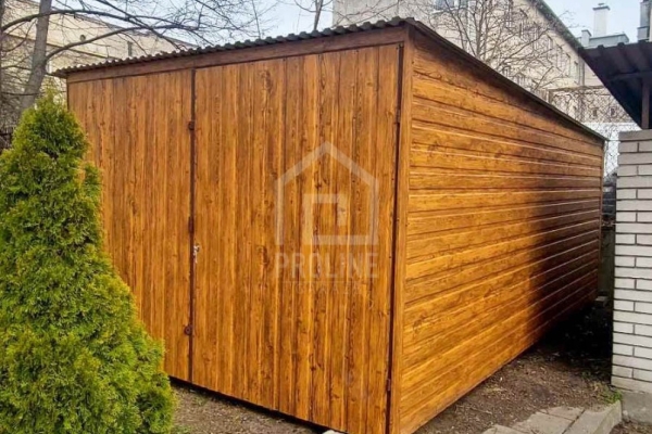 Ogłoszenie - Garaż blaszany 3x5m - brama dwuskrzydłowa - jasny orzech - drewnopodobny - dach spad w tył PLG249. Zdjęcie 2