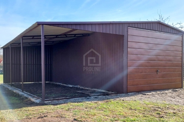 Ogłoszenie - Garaż blaszany 3x6m + wiata 3m - brama uchylna - okno - ciemny brąz - dach dwuspadowy PLG250. Zdjęcie 3