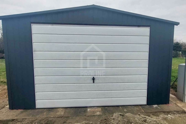 Ogłoszenie - Garaż blaszany 4,5x5m - brama uchylna - antracyt - biały - dach dwuspadowy PLG251. Zdjęcie 2