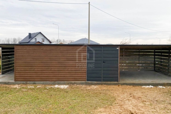 Ogłoszenie - Garaż blaszany 6,5x6m - 2x wiata - brama dwuskrzydłowa - okno - ciemny orzech - drewnopodobny - dach spad w tył PLG255. Zdjęcie 2