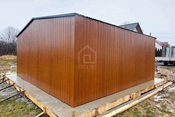 Ogłoszenie - Garaż blaszany 6x6m - 2x brama uchylna - drzwi - złoty dąb - drewnopodobny - dach dwuspadowy PLG259. Zdjęcie 4