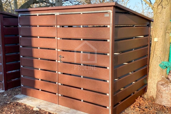 Ogłoszenie - Wiata śmietnikowa 2x1,5m - brama dwuskrzydłowa - ciemny brąz - dach spad w tył  PLG263. Zdjęcie 3