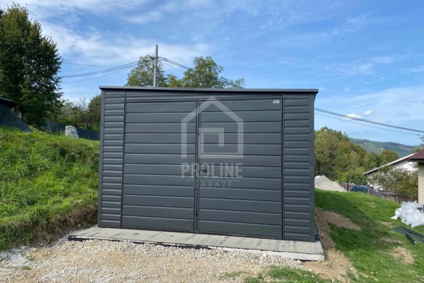 Ogłoszenie - Garaż blaszany 4x9m - brama dwuskrzydłowa - antracyt - dach spad w bok PLG221. Zdjęcie 4