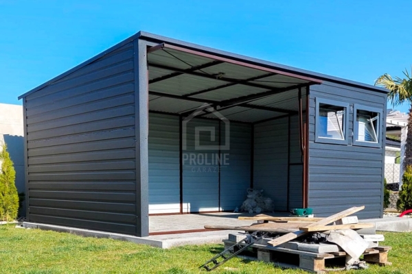 Ogłoszenie - Garaż Blaszany 5,2X3 - Brama Uchylna - Drzwi - 2x okno - Antracyt  Spad w tył PLG226. Zdjęcie 5