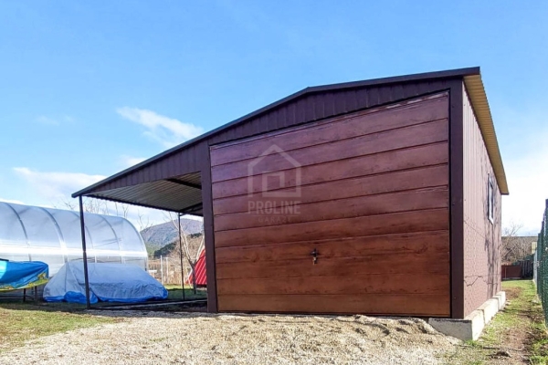 Ogłoszenie - Garaż blaszany 3x6m + wiata 3m - brama uchylna - okno - ciemny brąz - dach dwuspadowy PLG250. Zdjęcie 2
