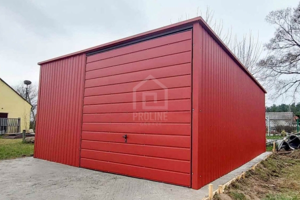 Ogłoszenie - Garaż blaszany 5x6m - brama uchylna - drzwi - okno - czerwony - dach spad w tył PLG254. Zdjęcie 2