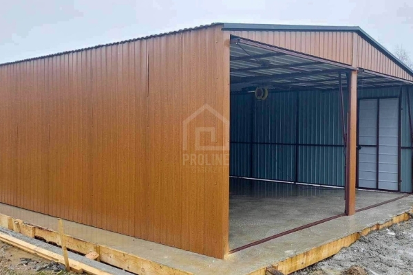 Ogłoszenie - Garaż blaszany 6x6m - 2x brama uchylna - drzwi - złoty dąb - drewnopodobny - dach dwuspadowy PLG259. Zdjęcie 5