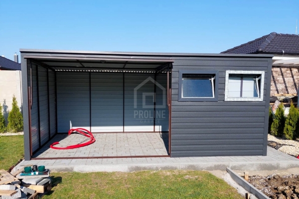 Ogłoszenie - Garaż Blaszany 5,2X3 - Brama Uchylna - Drzwi - 2x okno - Antracyt  Spad w tył PLG226. Zdjęcie 4