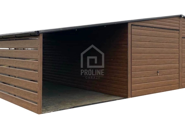 Ogłoszenie - Garaż blaszany 6x6m - wiata 3m - 2x Brama -  drewnopodobny Dach dwuspadowy - rynny PLG199. Zdjęcie 1