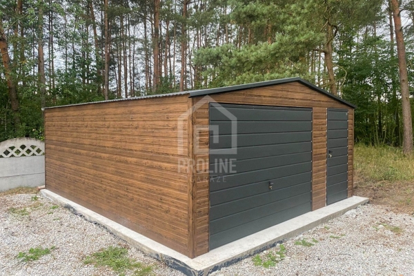 Ogłoszenie - Garaż blaszany 5x6m - brama - drzwi - okno - ciemny orzech - drewnopodobny -  antracyt - dach dwuspadowy PLG203. Zdjęcie 5