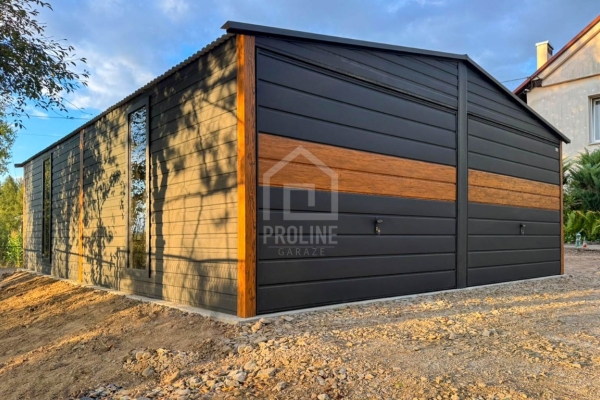 Ogłoszenie - Garaż blaszany 6x6m - 2x brama - drzwi - 2x okno - antracyt - jasny orzech - dach dwuspadowy PLG205. Zdjęcie 2