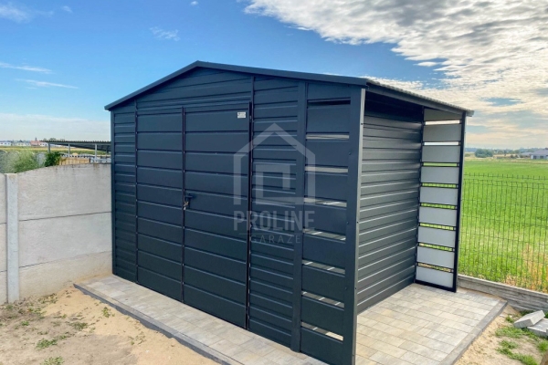 Ogłoszenie - Schowek - domek ogrodowy 3x2m - wiata 0,5m - brama dwuskrzydłowa - antracyt - dach dwuspadowy PLG206. Zdjęcie 3