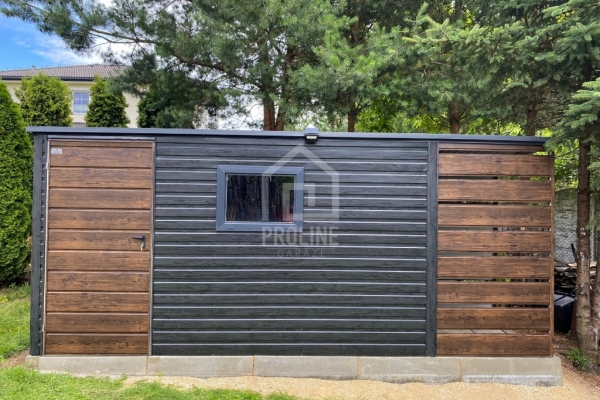 Ogłoszenie - Schowek - Domek ogrodowy 4x2m + wiata 1m  okno drewnopodobny dach spad w tył PLG190. Zdjęcie 4