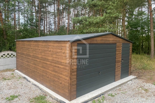 Ogłoszenie - Garaż blaszany 5x6m - brama - drzwi - okno - ciemny orzech - drewnopodobny -  antracyt - dach dwuspadowy PLG203. Zdjęcie 4