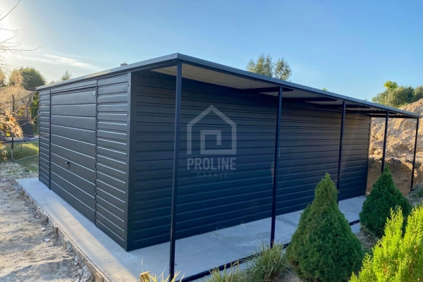 Ogłoszenie - Garaż blaszany 5x6m - wiata 1m - brama - antracyt - dach spad w tył PLG204. Zdjęcie 4