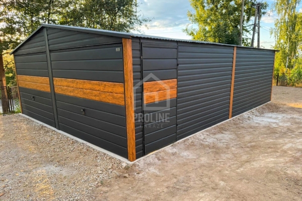 Ogłoszenie - Garaż blaszany 6x6m - 2x brama - drzwi - 2x okno - antracyt - jasny orzech - dach dwuspadowy PLG205. Zdjęcie 4