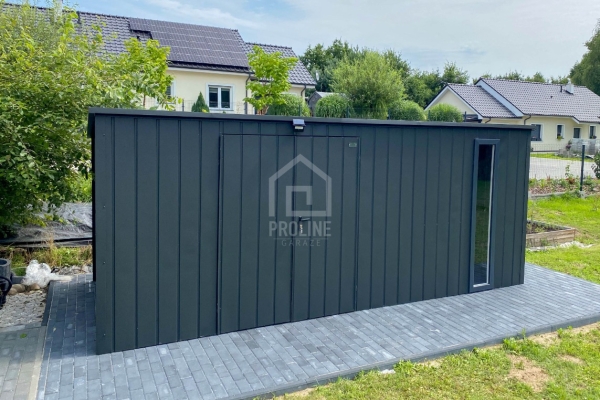 Ogłoszenie - Schowek - domek ogrodowy 5x2m - wiata 0,5m - brama dwuskrzydłowa - okno - antracyt - dach spad w tył PLG207. Zdjęcie 7