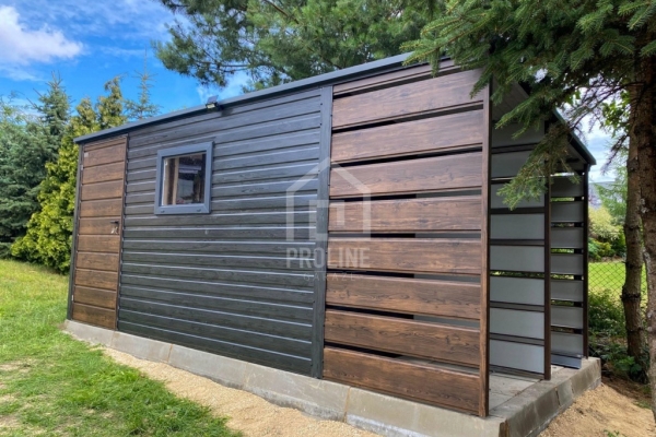 Ogłoszenie - Schowek - Domek ogrodowy 4x2m + wiata 1m  okno drewnopodobny dach spad w tył PLG190. Zdjęcie 2