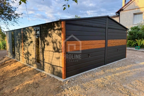 Ogłoszenie - Garaż blaszany 6x6m - 2x brama - drzwi - 2x okno - antracyt - jasny orzech - dach dwuspadowy PLG205. Zdjęcie 3