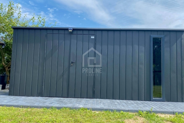 Ogłoszenie - Schowek - domek ogrodowy 5x2m - wiata 0,5m - brama dwuskrzydłowa - okno - antracyt - dach spad w tył PLG207. Zdjęcie 2