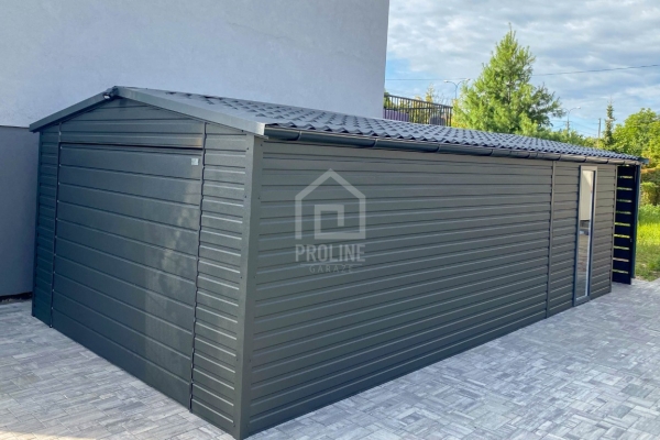 Ogłoszenie - Garaż blaszany 4x6m - wiata 1m - brama - drzwi - okno  - antracyt - rynna - dach dwuspadowy - blachodachówka PLG201. Zdjęcie 3