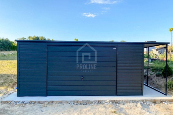 Ogłoszenie - Garaż blaszany 5x6m - wiata 1m - brama - antracyt - dach spad w tył PLG204. Zdjęcie 2