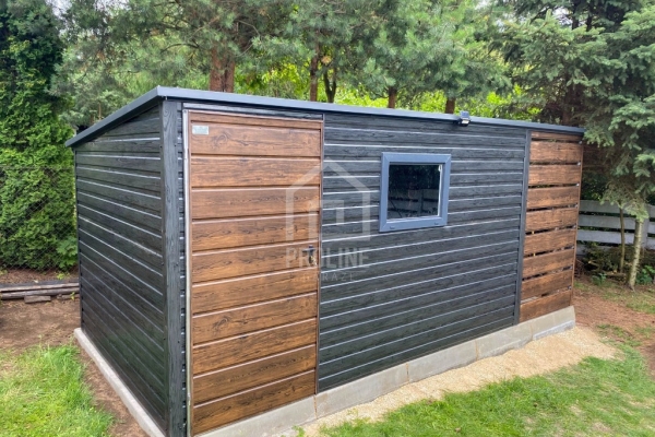 Ogłoszenie - Schowek - Domek ogrodowy 4x2m + wiata 1m  okno drewnopodobny dach spad w tył PLG190. Zdjęcie 3