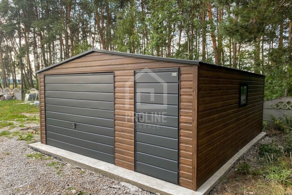 Ogłoszenie - Garaż blaszany 5x6m - brama - drzwi - okno - ciemny orzech - drewnopodobny -  antracyt - dach dwuspadowy PLG203. Zdjęcie 3