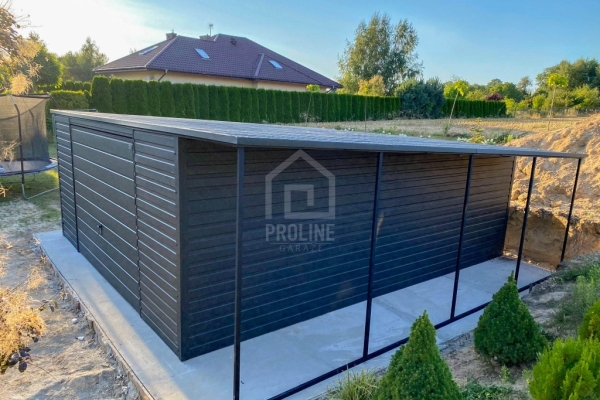 Ogłoszenie - Garaż blaszany 5x6m - wiata 1m - brama - antracyt - dach spad w tył PLG204. Zdjęcie 5