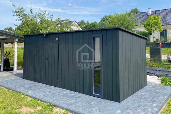 Ogłoszenie - Schowek - domek ogrodowy 5x2m - wiata 0,5m - brama dwuskrzydłowa - okno - antracyt - dach spad w tył PLG207. Zdjęcie 6