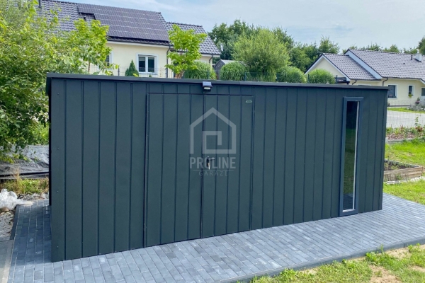 Ogłoszenie - Schowek - domek ogrodowy 5x2m - wiata 0,5m - brama dwuskrzydłowa - okno - antracyt - dach spad w tył PLG207. Zdjęcie 3