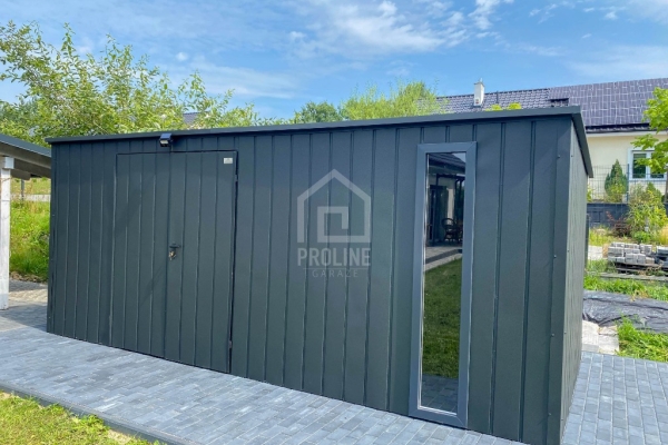 Ogłoszenie - Schowek - domek ogrodowy 5x2m - wiata 0,5m - brama dwuskrzydłowa - okno - antracyt - dach spad w tył PLG207. Zdjęcie 4