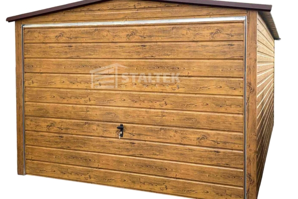 Ogłoszenie - Garaż blaszany 3x5m - Brama uchylna  - jasny orzech - drewnopodobny  - dach dwuspadowy ST155. Zdjęcie 1