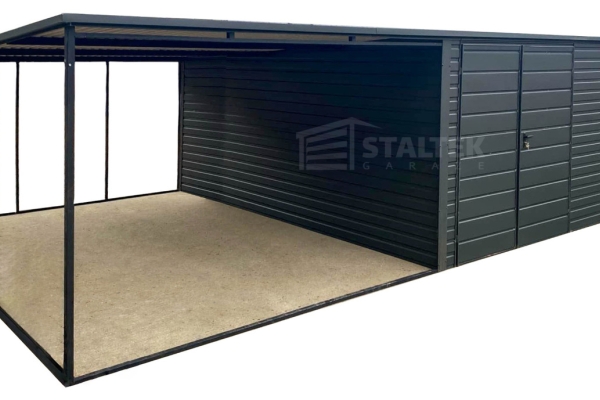 Ogłoszenie - Garaż Blaszany 5x4m + Wiata 4m - Brama dwuskrzydłowa - Okno  - Antracyt - dach spad w tył ST193. Zdjęcie 1